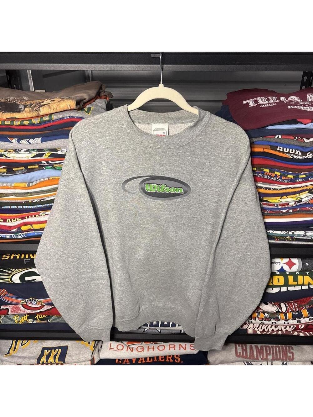 Vintage Y2K Wilson Spellout Logo Crewneck Sweatshirt Grey XL